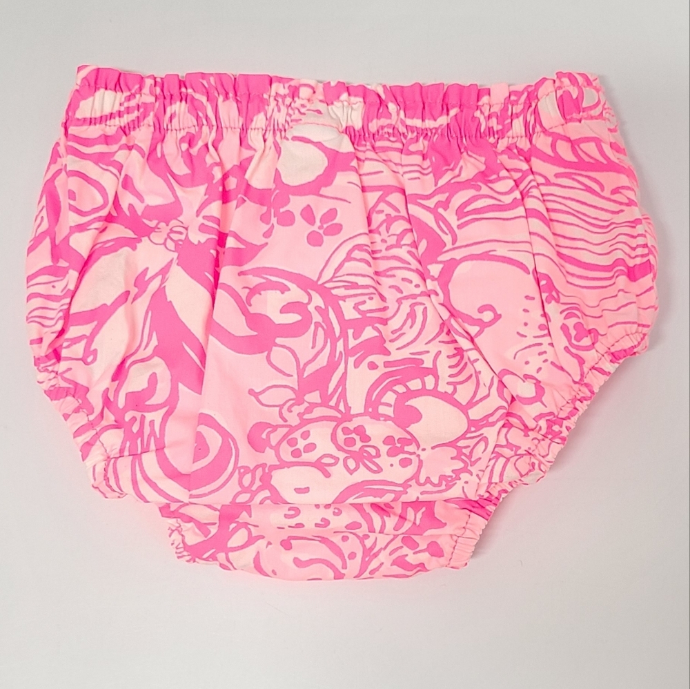 Lilly Pulitzer Pink Tropics Bunny Hop Print Diaper Cover Bloomer Sz 12-18mo - Picture 3 of 6